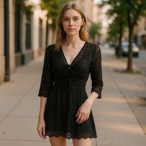 In Awe Black Whimsigoth Retro Emo Goth Grunge Boho Lacey Sheer WCoverage Dress